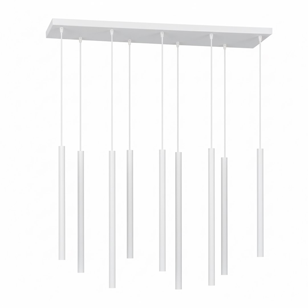 Hanglamp Dordan Wit met slanke witte metalen cilinders en verstelbare hoogte, modern en minimalistisch ontwerp