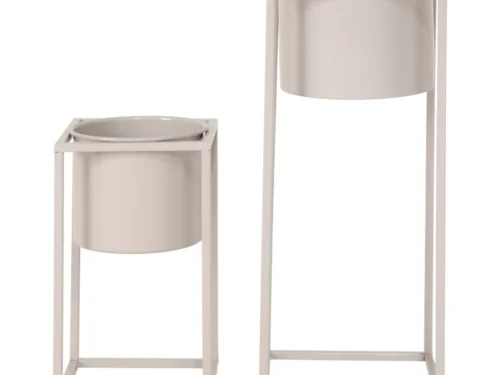 Bloempot Tommun staal beige set van 2, modern design in twee hoogtes voor een speels geheel