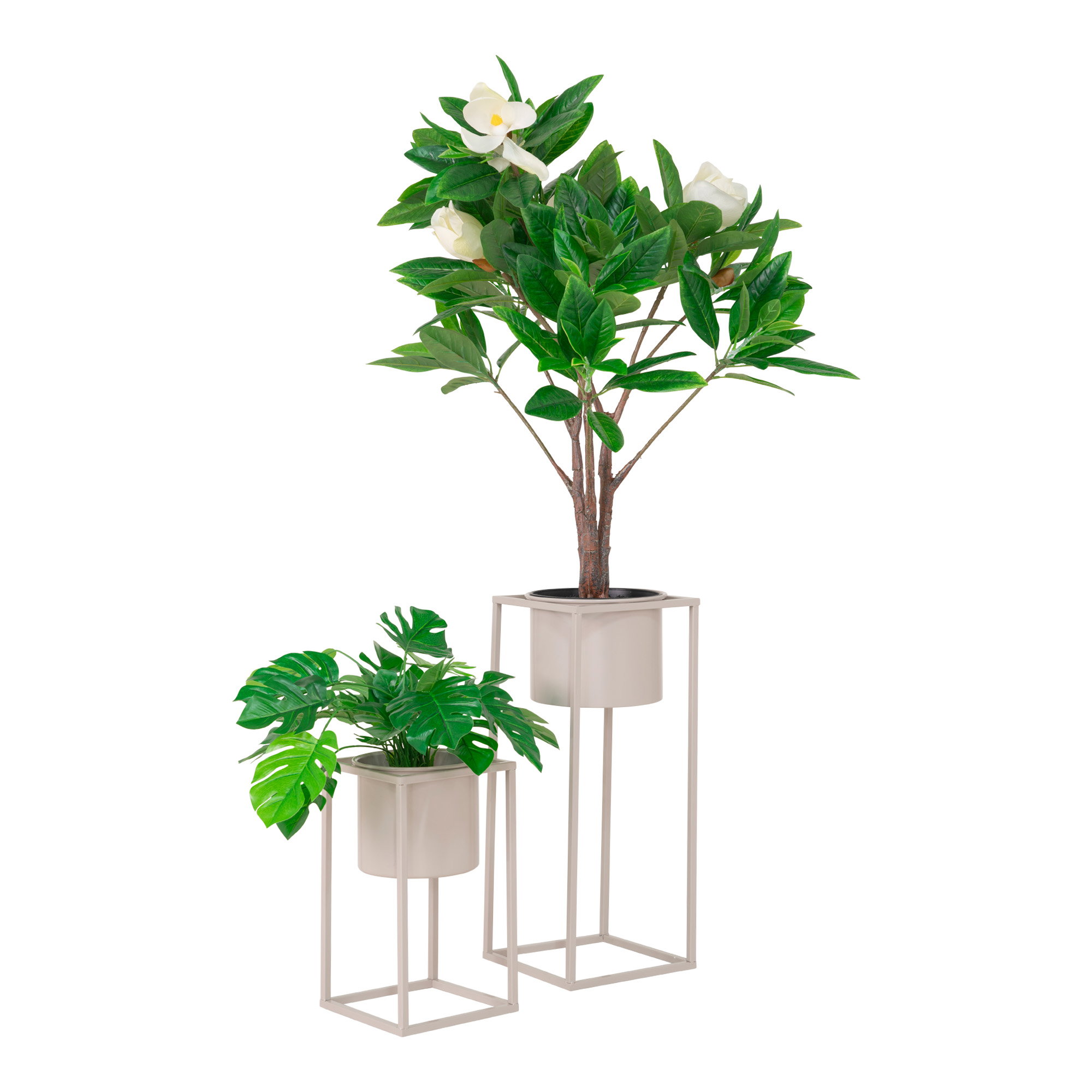 Bloempot Tommun Staal Beige H31 cm - Set van 2 - Afbeelding 2