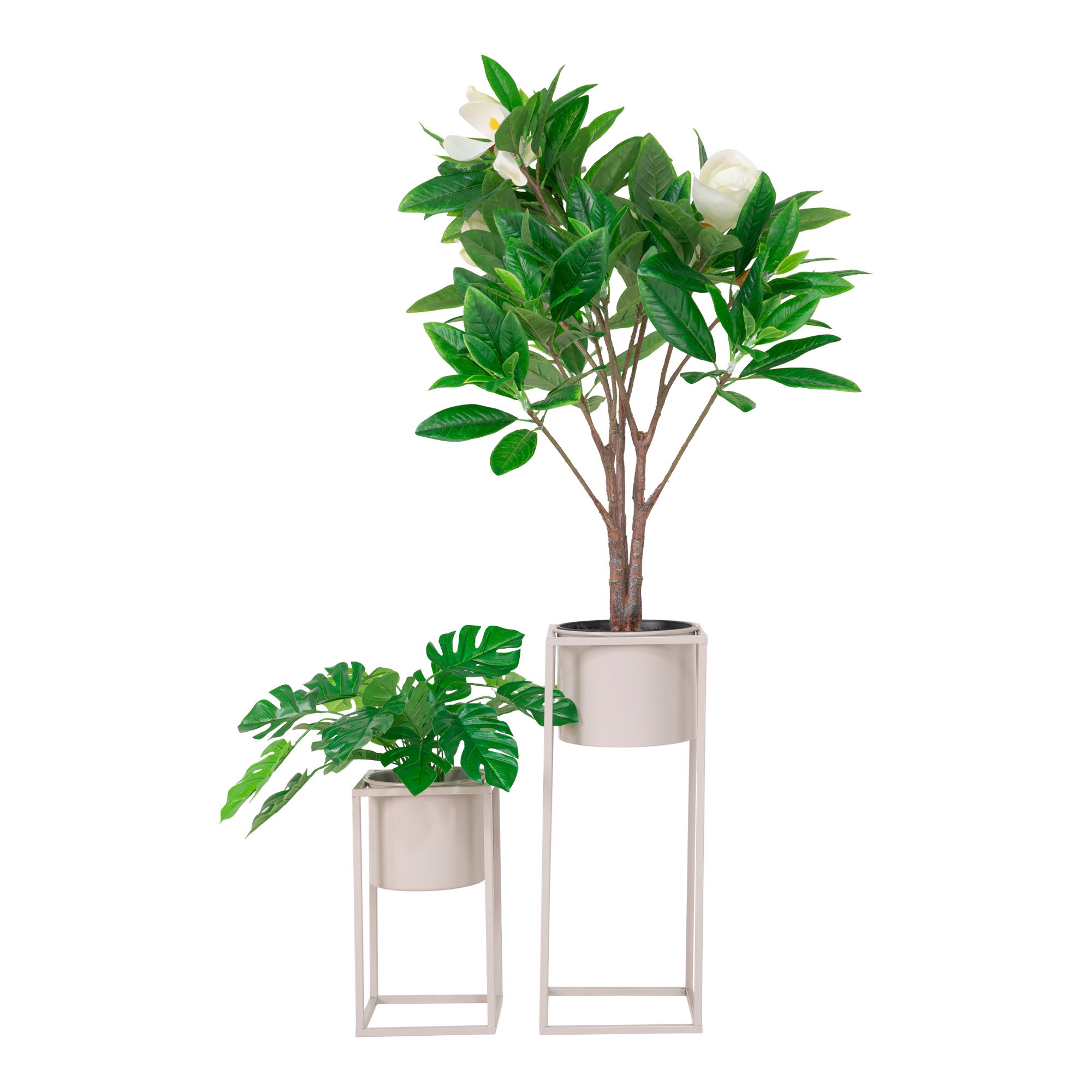 Bloempot Tommun Staal Beige H31 cm - Set van 2 - Afbeelding 3