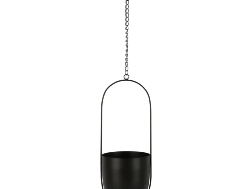 Bloempot Sliellik van zwart metaal, hangend design met ketting en strakke, moderne vorm
