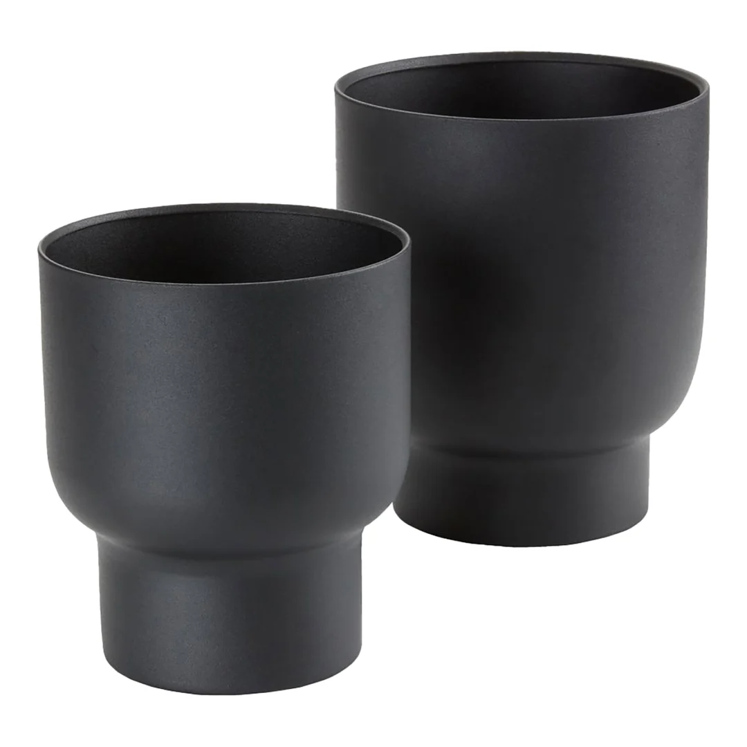 Zwarte metalen Fleiban bloempotten set van 2, strak design, 16 cm hoog