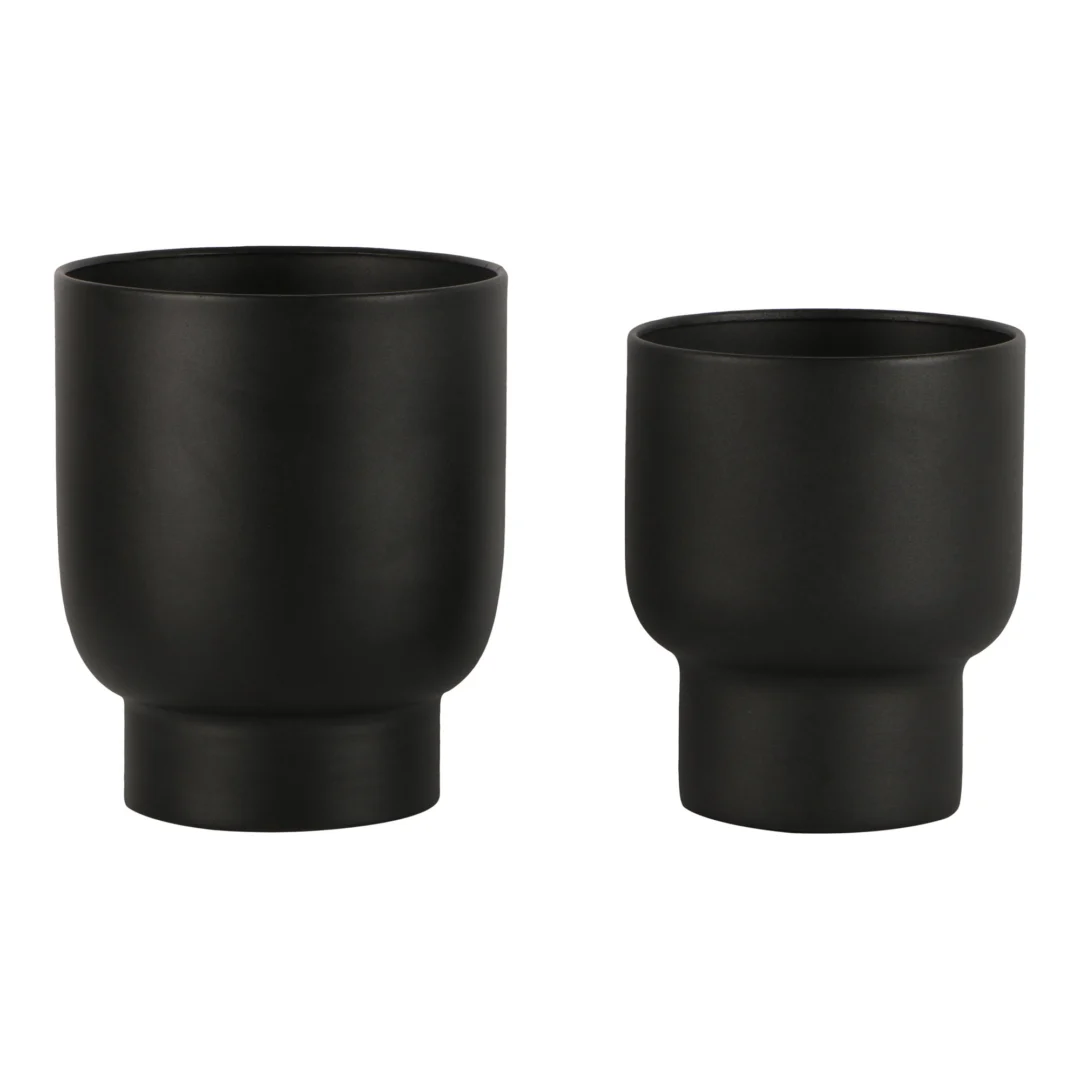 Bloempot Fleiban Metaal Zwart H16 cm - Set van 2 - Afbeelding 2