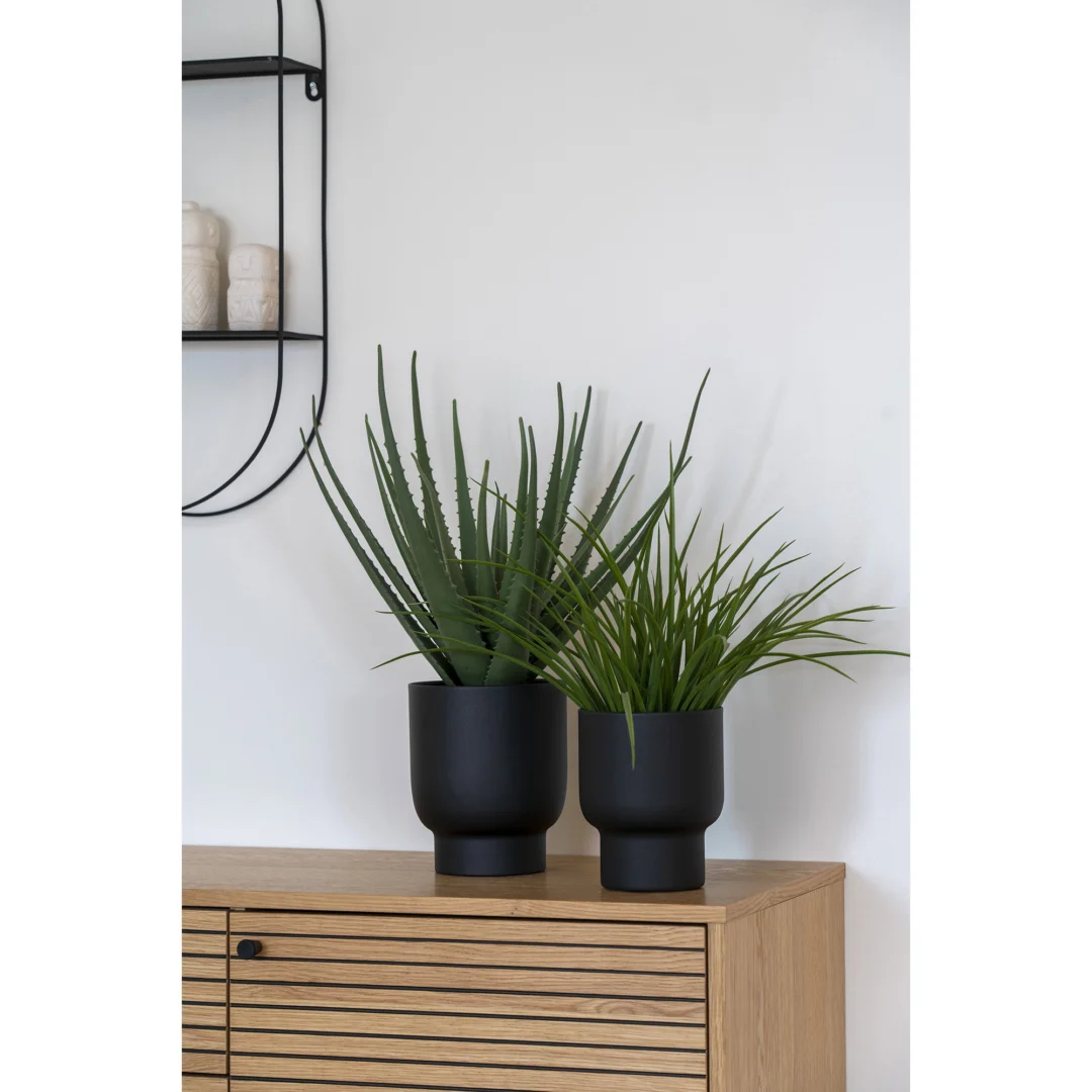 Bloempot Fleiban Metaal Zwart H16 cm - Set van 2 - Afbeelding 3