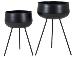 Bloempot Teilta Staal Zwart H46 cm - Set van 2