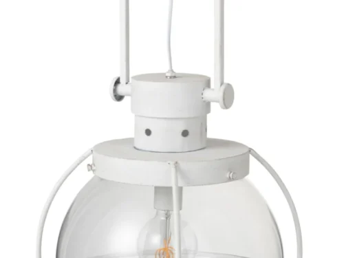 Hanglamp Grietir Wit met wit glas, ijzeren frame en E27-fitting in een elegante bolvorm