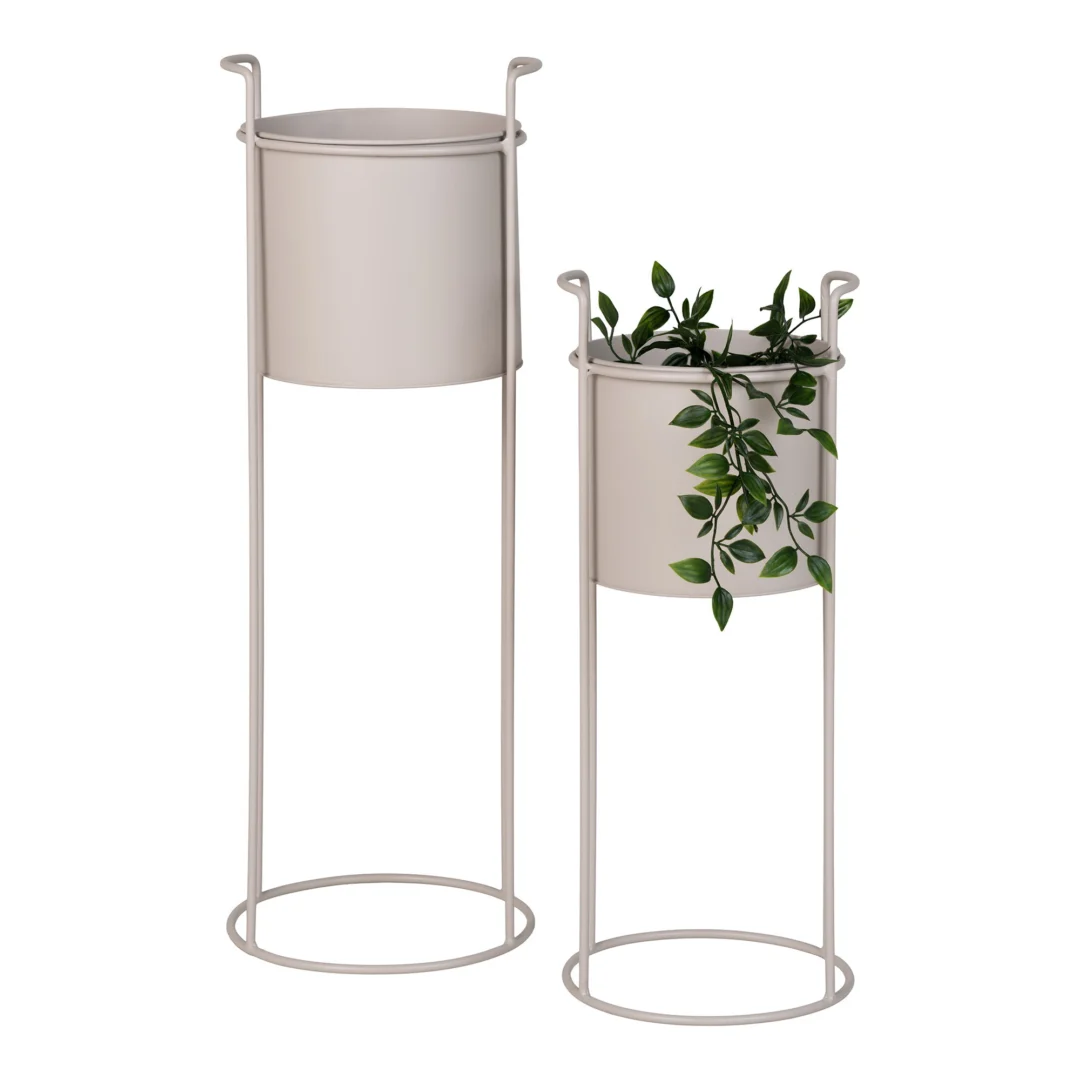 Bloempot Murdis Staal Zand H50 cm - Set van 2 - Afbeelding 2
