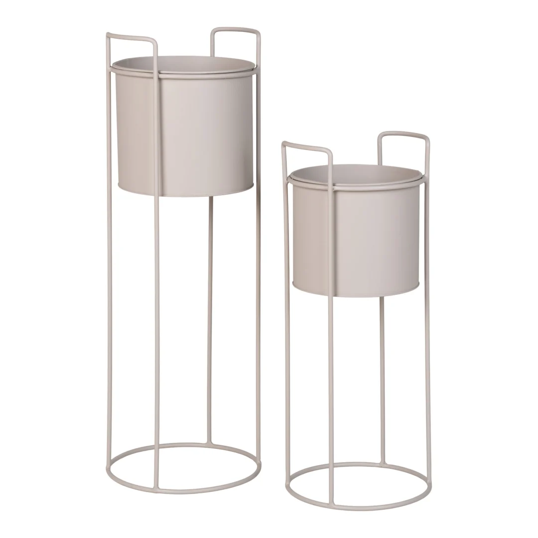 Bloempot Murdis Staal Zand H50 cm - Set van 2 - Afbeelding 3