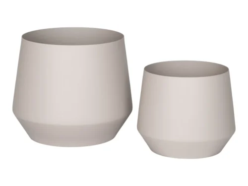 Set van 2 Braurdos bloempotten van zandkleurig staal, modern rond design met H16 cm hoogte