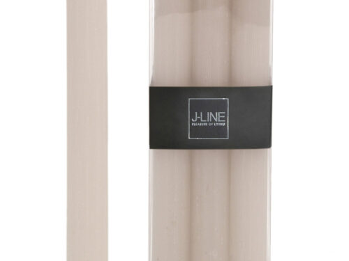 Opbergdoos Ziesaro grijs met slanke beige tafelkaarsen, 24 cm hoog, in transparante verpakking
