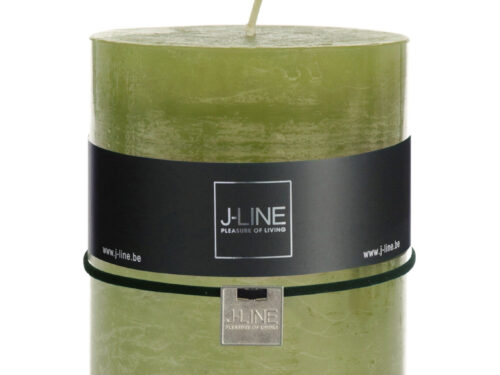 Groene J-Line cilinderkaars Grass XL, groot formaat met label en lont