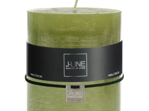Groene J-Line cilinderkaars Grass XL, groot formaat met label en lont