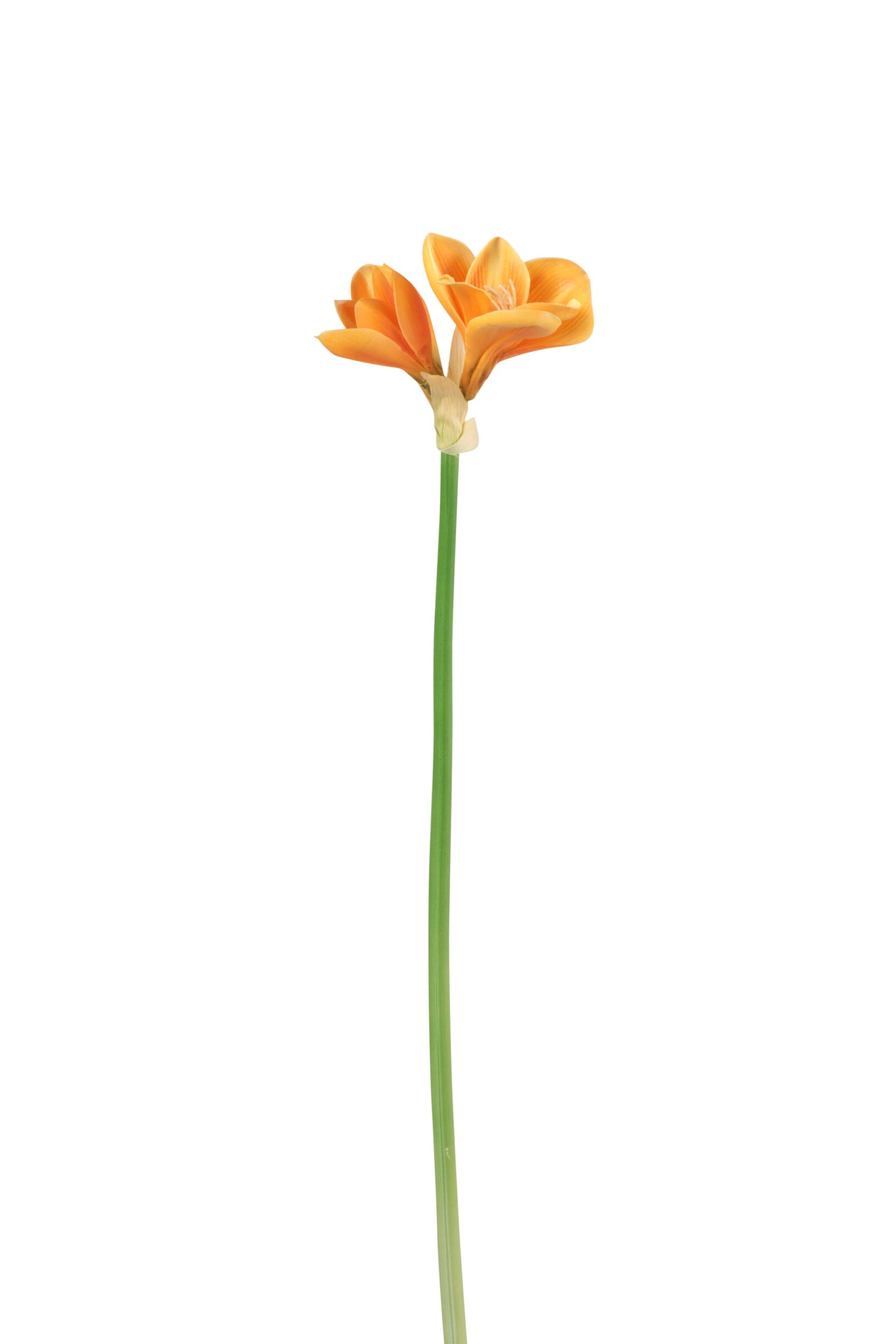 Kunstbloem Flaavil PVC oranje amaryllis met drie bloemen en lange groene steel