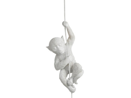 Witte Hanglamp Bustello Steen met aapvorm, slank silhouet en opvallende lichtbronhouder