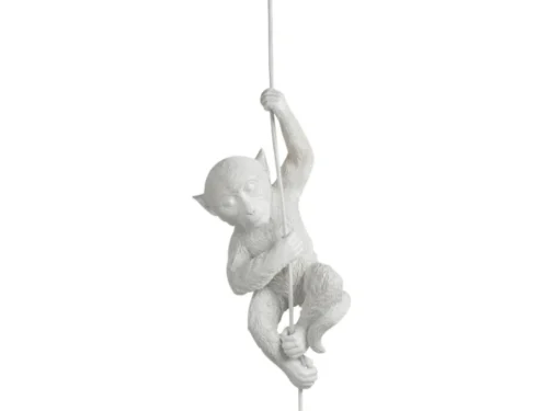Witte Hanglamp Bustello Steen met aapvorm, slank silhouet en opvallende lichtbronhouder