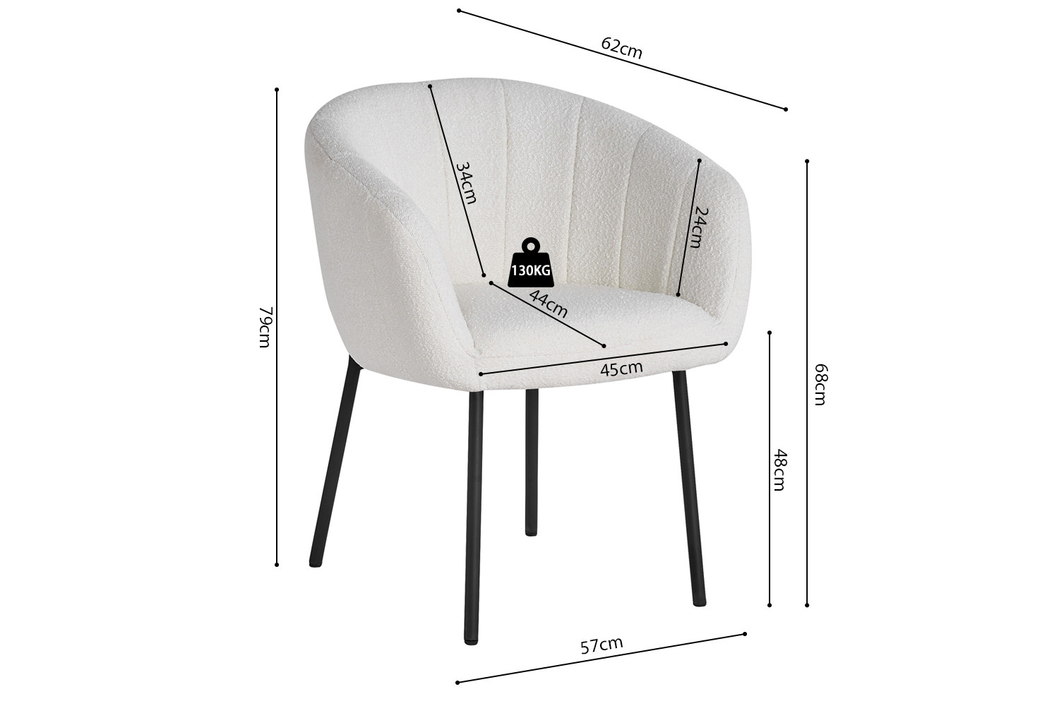 Stoel Kaantonte Bouclé Wit - Afbeelding 8