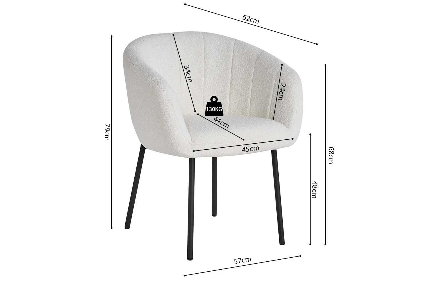 Stoel Kaantonte Bouclé Wit - Afbeelding 8