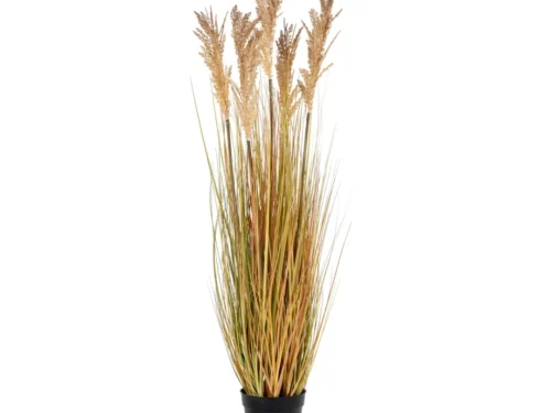Kunstplant Burin naturel 110 cm met siergrassen in zwarte pot en rustige, natuurlijke uitstraling