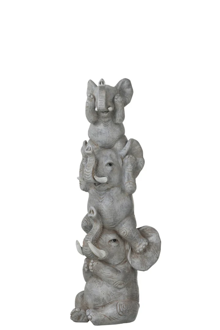 Grijze Hvar decoratiefiguur met drie olifanten, 32 cm hoog, speels en compact woonaccessoire