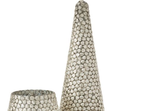 Woonaccessoire Keemano glas zilver, slanke kegelvorm met metallic bladstructuur en drie potjes