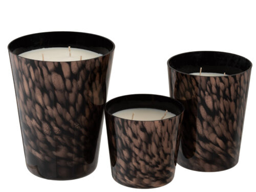 Geurkaars Fielal Bruin in bruin-zwart glas, met witte was en meerdere lonten voor warme sfeerverlichting