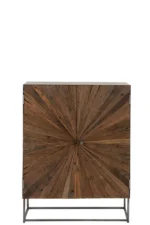 Kast Naunella Bruin 85 cm van gerecycled hout en ijzer met stoer visgraatmotief en zwart frame