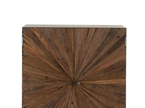 Kast Naunella Bruin 85 cm van gerecycled hout en ijzer met stoer visgraatmotief en zwart frame