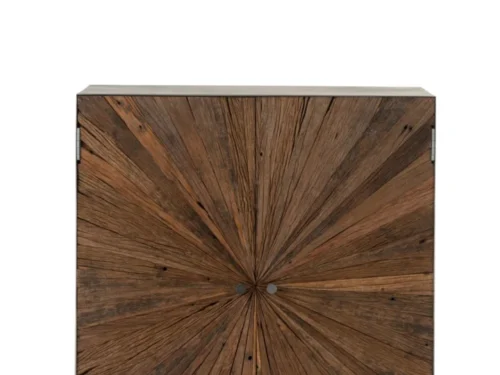 Kast Naunella Bruin 85 cm van gerecycled hout en ijzer met stoer visgraatmotief en zwart frame