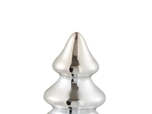 Zilveren glazen kerstboom Triedino H15 cm met glanzende, compacte vorm voor elegante kerststyling