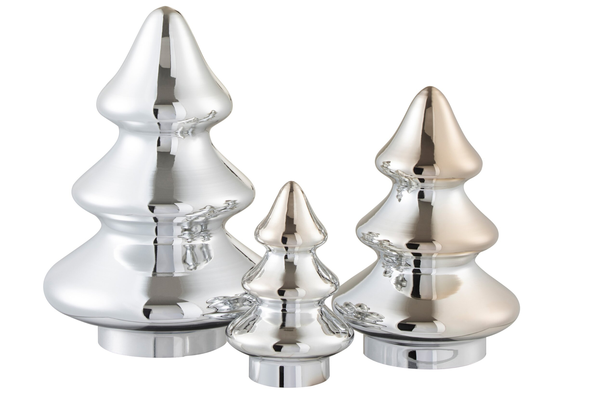 Kerstboom Mensino glas zilver, chique decoratie in drie maten met glanzende afwerking
