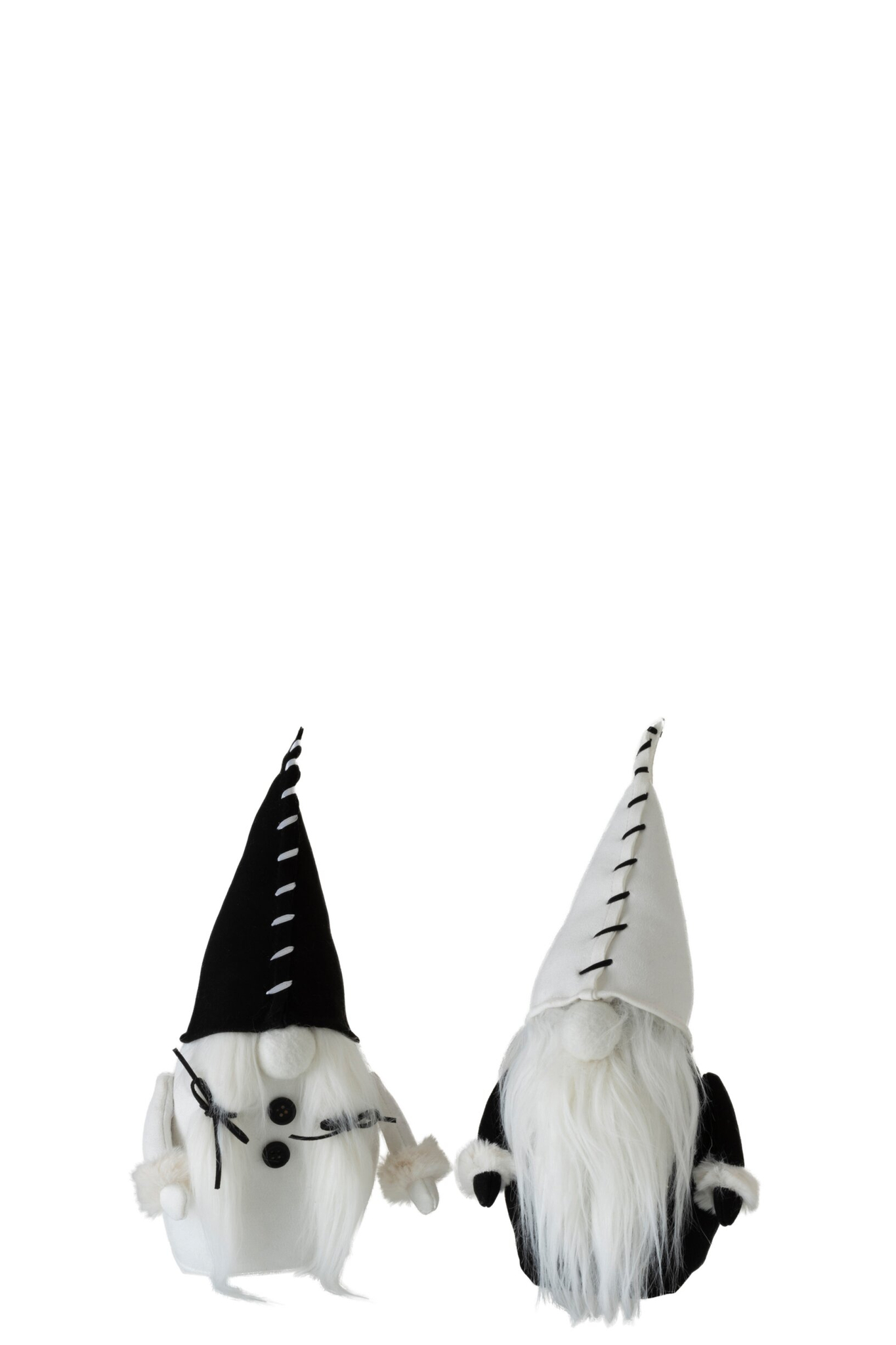 Decoratiefiguur Proori textiel wit en zwart, set van 2 winterse kabouters H28 cm