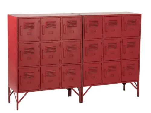 Kast Reerrond Rood 86 cm, rode stalen kast met 9 lades en industriële uitstraling