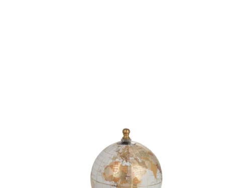 Wereldbol Seirund kunststof wit met goud, compact decoratief woonaccessoire op marmeren voet