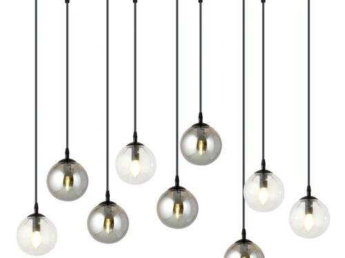 Hanglamp Meernane zwart Ø14 cm met 8 glazen bollen in transparant en grafiet, modern en strak design