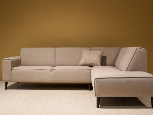 Hoekbank Lesira in licht beige, moderne loungebank met chaise longue en strak design