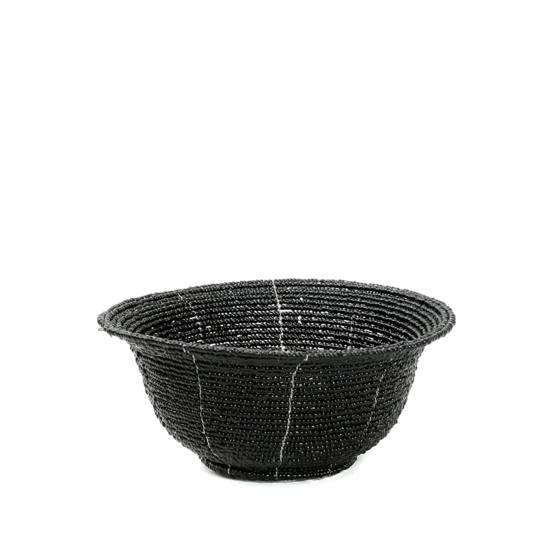 Decoratie Ceekas zwart kralenmandje, handgemaakt boho woonaccessoire voor toiletartikelen en decoratie