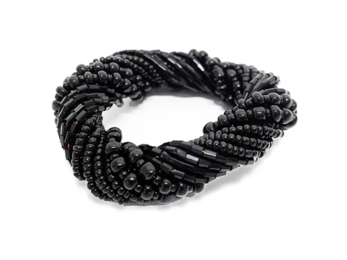 Servet Fooltal Zwart beaded servetring met handgeregen kralen, zwart en decoratief voor de dinertafel