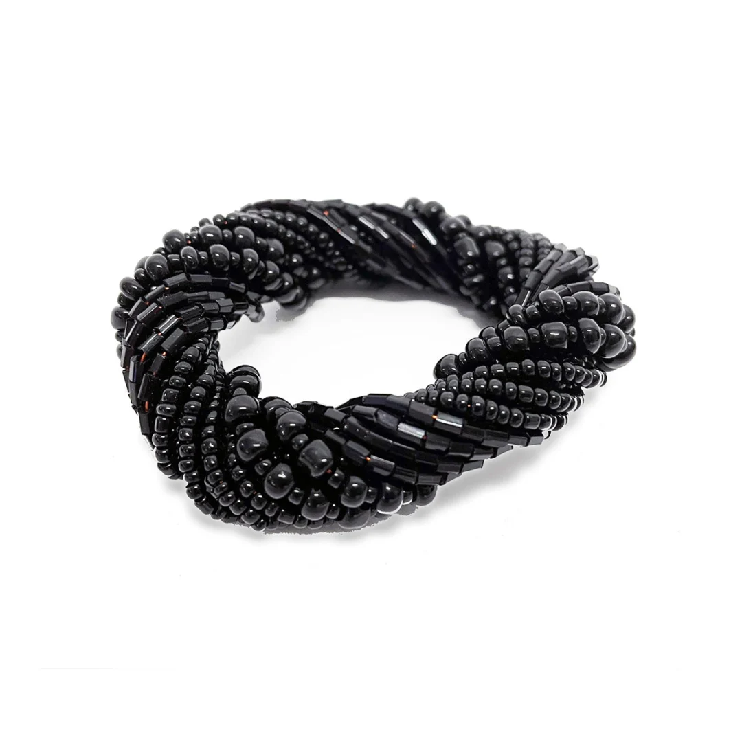 Servet Fooltal Zwart beaded servetring met handgeregen kralen, zwart en decoratief voor de dinertafel