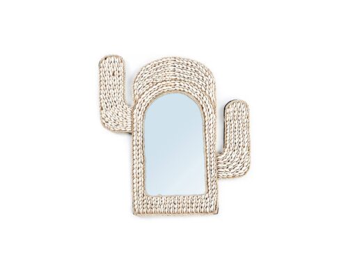 Spiegel Weichsel Wit in cactusvorm met witte cowrieschelpen en compacte wandspiegel