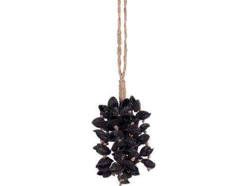 Woonaccessoire Klontun Zeegras Zwart: zwarte schelpenkwast met natuurlijke touwlus en compact hangend design