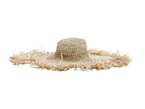Woonaccessoire Zaaltura raffia naturel met ronde vorm en luchtige franjes