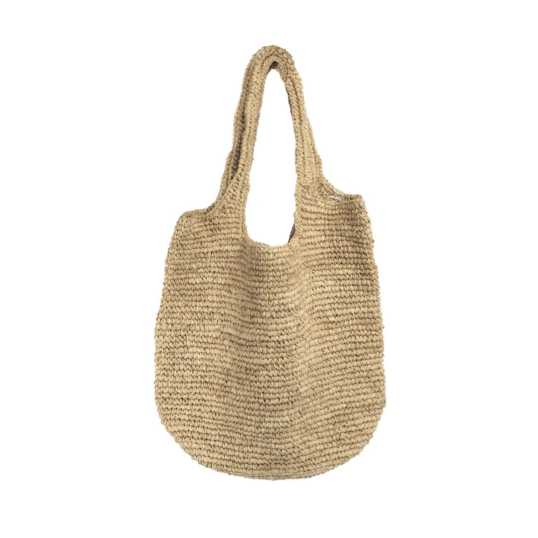 Tas Klormine raffia shopper naturel met organische vorm en ruime handgrepen