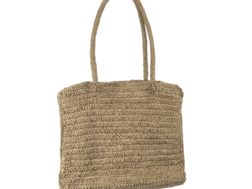 Tas Skiessak Raffia Naturel, ruime naturel raffia shopper met lange handvatten