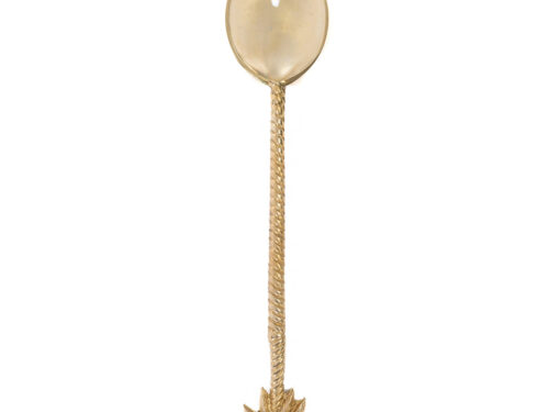 Woonaccessoire Koorano Goud: goudkleurige messingen lepel met elegante, gedraaide steel en bladmotief