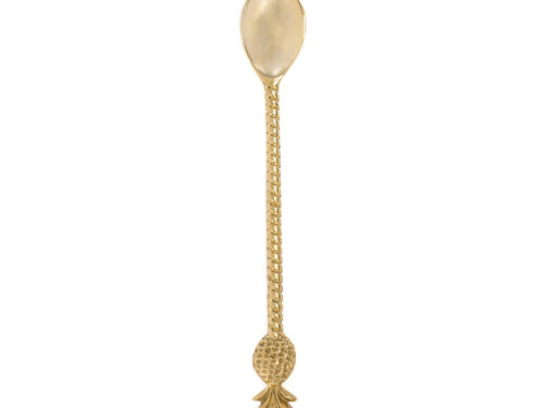 Woonaccessoire Klaavund Goud: goudkleurige messing lepel met gedraaide steel en decoratief ananasdetail