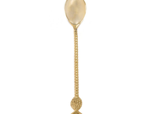 Woonaccessoire Rulano Goud: slanke messing lepeldecoratie met glanzende gouden afwerking en decoratief handvat