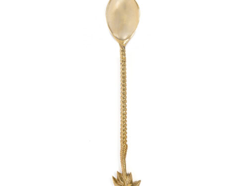 Decoratie Slolves Goud messing lepel met gedraaid handvat en sierlijke bladvormige steel