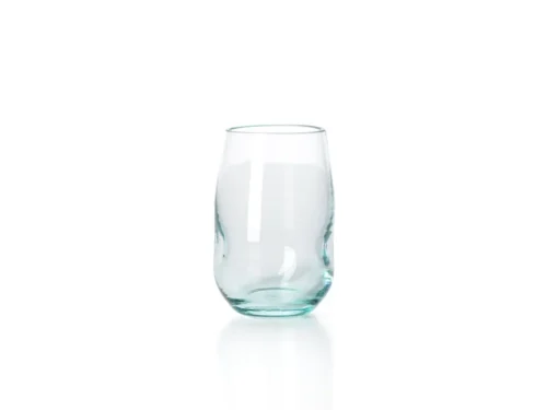 Drinkglas Hummil Glas Blauw van gerecycled glas, blauwgroene tint en stevige grip met vingerafdrukvorm