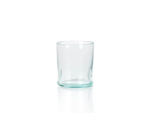 Shotglas Haarmos van gerecycled glas, blauwgroen, met compacte vorm en vingerindrukken