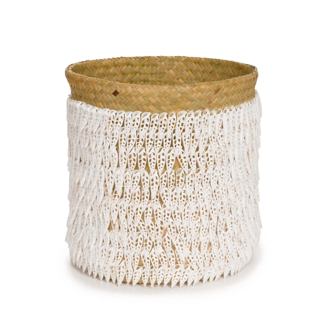 Decoratiefiguur Peerrir Naturel mand van pandan en schelp, handgemaakt in natuurlijk wit met decoratieve textuur